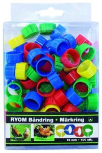 Hønseringe/båndringe 100 stk 16 mm ass. farver