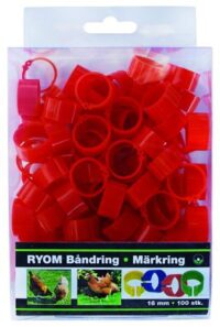 Hønseringe/båndringe 100 stk 16 mm rød