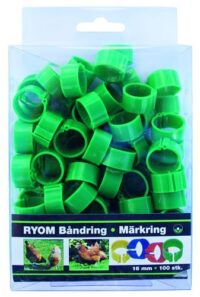 Hønseringe/båndringe 100 stk 16 mm grøn