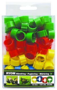 Hønseringe/båndringe 100 stk 12 mm ass. farver