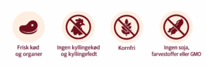 Kødrig snack, uden kylling, korn, soja, farvestoffer og GMO
